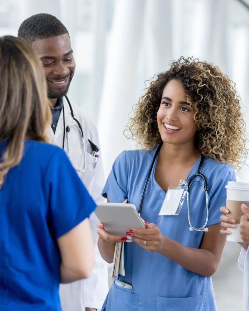 Healthcare team talking together